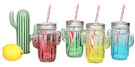bar@drinkstuff Faded Cactus Mason Jars 16oz - Pack of 4 - Glassware, Drinking Jars