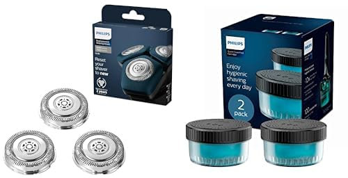 Philips Têtes de rasage SH71/50 compatibles avec les rasoirs Philips Series 7000 (S7XXX) et Series 5000 (S55XX), nouvelle version & CC12/50 Pack de 2 Recharges de Liquide Quick Clean Pod 320 ml