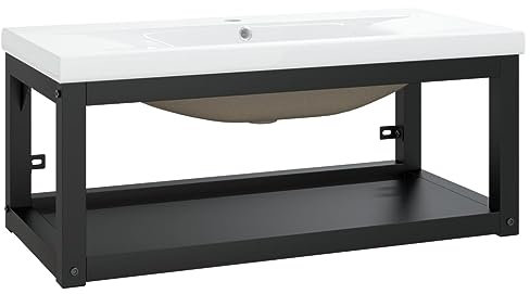 vidaXL Badezimmer-Waschtischgestell mit Waschbecken Schwarz Eisen, Waschtisch Gestell, Waschtisch Untergestell, Waschbecken Rahmengestell
