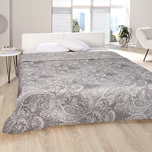 Tages-Decke XXL (220x240 cm) mit wattierter Zwischenlage (Paisley) Bettüberwurf - Überwurfdecke, Sommerdecke gesteppt - Steppdecke, Wendedecke