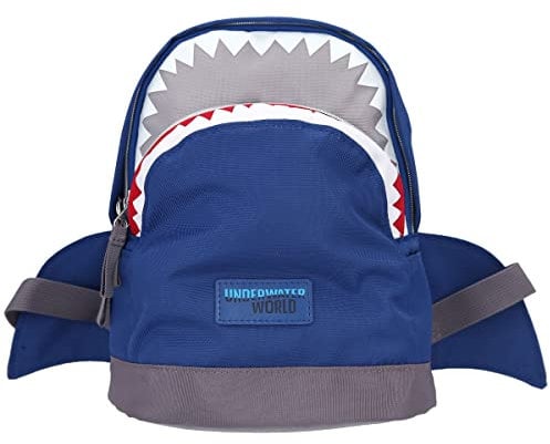 Depesche 12042 Dino World Underwater - Hai-Rucksack für Kinder in Dunkelblau und Grau mit Flossen und Hai-Gesicht aus Augen, Mund und Zähnen, Tasche mit verstellbaren Trägern