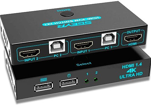 SGEYR Brancher 2 PC sur 1 Ecran, Multiprise Hdmi pour TV, KVM Displayport Switch, Prise Multiple hd 4K, Commutateur KVM Displayport, Double PC Double Ecran, pour Xbox, Projecteurs, DVD, PS4