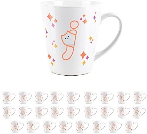 Purely Home Cute Cat Letter J Mug - Peeping Kitten and Star Design - Small Latte Mug White Ceramic Tea/Coffee Present Gift for Cat Lovers