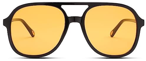Pro Acme Polarised Retro Pilot Sunglasses Men and Women 70s Vintage Large Oversized Tinted Glasses UV400 Protection (Black/Orange)