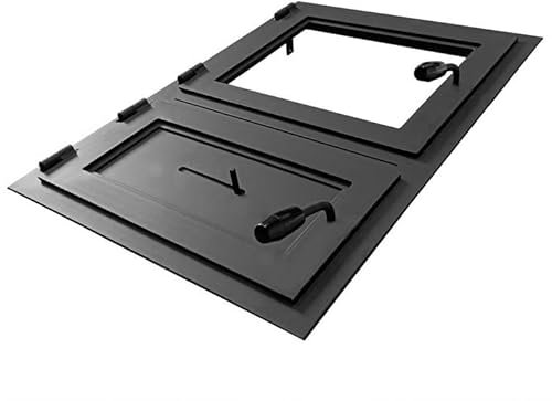 Puerta de ahumadero de Dos Hojas 40 x 70 cm, Puerta de Chimenea con Vidrio para Horno de Pizza, Hierro Fundido. Sentido de Apertura: Izquierda | El Mango está a la Derecha.