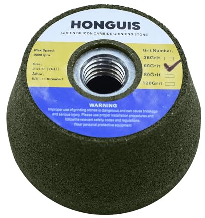 HONGUIS 7,6 cm grüner Siliziumkarbid-Schleifstein-Winkelschleifer, Bördeltopf für Granit, Marmor, Beton mit 5/8-Zoll-11 Gewindedorn (Körnung 60)