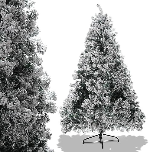 Sonnewelt Albero di Natale artificiale bianco con neve, 150 cm, con supporto in metallo e sistema pieghevole a montaggio rapido, di alta qualità, con 550 punte, per interni ed esterni