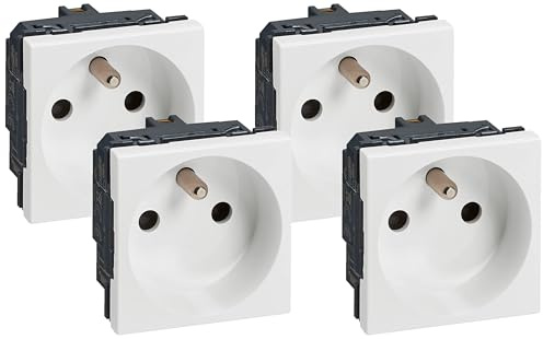 Legrand - Prise de courant avec terre Mosaic spéciale rénovation 2 modules - blanc (Lot de 4)
