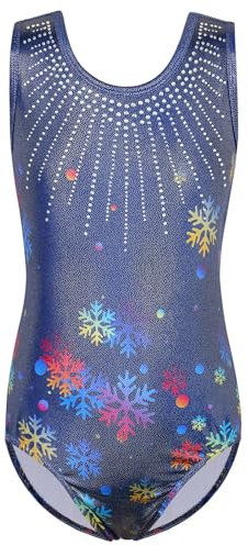 ZNYUNE Gymnastikanzug für Mädchen, einteilig, blau, Farbverlauf, glitzernd, Tanzen, Ballett, Gymnastik, athletischer Turnanzug für kleine Mädchen, B258, marineblau, Schneeflocke, 14 A