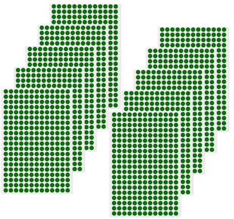 YIKIADA 2600 Stück Grün Klebepunkte Etiketten 13 mm Vinyl Selbstklebende Beschriften Kreis Aufkleber Wasserdicht Klebeetiketten für Markierung