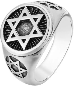 BISONBLUE Ringe Herren Ring Damen Männer Rings Geschenk Vintage Punk einfache Ringe für Männer Frauen Mode Hexagramm Ring Biker Amulett Geschenk 7 Weiss