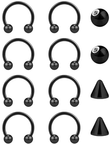 Besyvvin 16G Hufeisen Nasenring Lippenpiercing Ring 1,2mm Piercing Nase Septum Lippe Augenbrauen Helix Tragus Schwarz 10mm