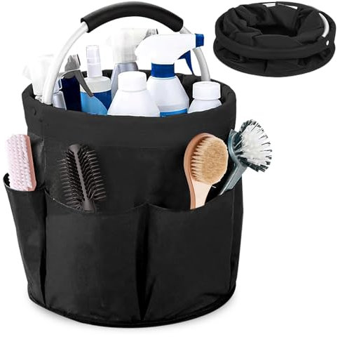 PRITOK Putzmittel Organizer: Putzkorb Organizer mit Griff, Faltbarer Putzmittel Aufbewahrung, 28x28CM Gartenwerkzeuge Tasche mit 6 Außentaschen,Universal Reinigungs-Caddy für Garten, Badezimmer