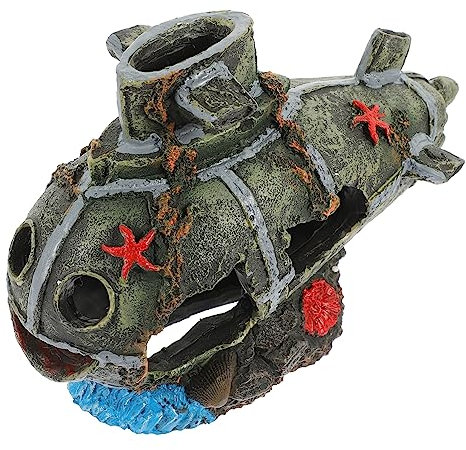 Yardwe Resin Aquarium Fish Tank Ornament Submarine Decoration Vivid Wreckage for Fish Hiding Safe for Fresh Saltwater for Aquatic Landscapes und Büro Deko