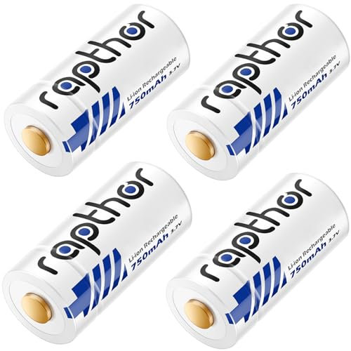 Rapthor 750mAh ricaricabili 123A / 123 batterie al litio compatibili con fotocamere Arlo VMC3030 VMK3200 VMS3130 3230C Torce Sistema di allarme rilevatore di fumo sensore intelligente (4 confezioni)