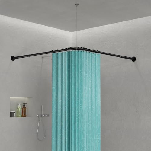 Tringle à rideau de douche d'angle incurvée et réglable en forme de L pour salle de bain, baignoire, dressing - 62-94 x 141-174 cm