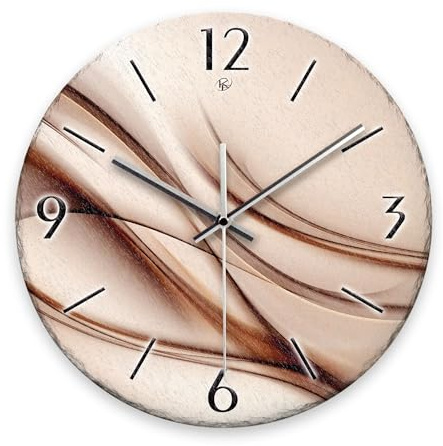 Kreative Feder Wanduhr „Brown Line“ aus Stein (Keramik) in Schiefer-Optik; Durchmesser 30cm; mit leisem Uhrwerk (Brown Line, leises Quarzuhrwerk)