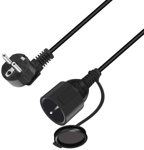 RIIEYOCA 90 Grad Shucko Verlängerungskabel Außen, Kurz Schutzkontakt-Verlängerung Kabel Schwarz, Stecker auf Buchse mit Wasserdichter Kappe