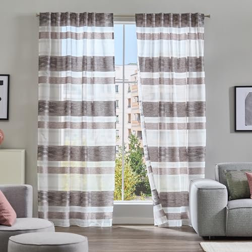 Como Gardinen 2er Set Vorhänge Anthrazit-Weiß Jacquard 245 x 140 cm - Transparente, lichtdurchlässige Ösenschals aus Polyester für Wohnzimmer, Kinderzimmer, Schlafzimmer, Büro