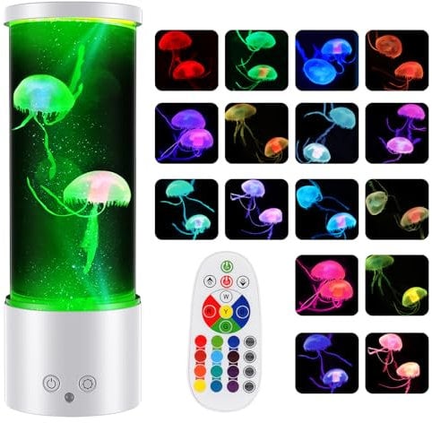 Soarling Quallenlampe, LED Quallen Lampe 17 Farben 4 Lichtmodi, Quallen Aquarium Quallenlampen mit Fernsteuerung für Kinder, 3-Helligkeit Stimmungslicht für Entspannung Schlafzimmerdekoration,Weiß