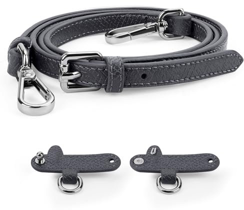 POFIBO Schultergurt für Longchamp Leder - Mini Bag Straps mit 2 Stück Schultergurtadapter, Verstellbar Schultergurt für Taschen, Schulterriemen Leder für Crossbody Bag(Graphitgrau)
