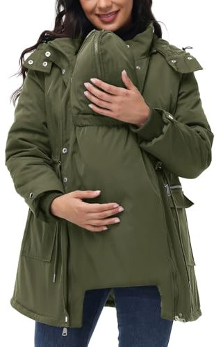 Maacie Maternity Cotton Jacket Jacket Stand Up Collar Waterproof Cotton Jacket 2024 Army Green XL