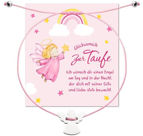 BOOMTOP Schutzengel Armband Mädchen Taufe Geschenk Armbänder Engel Glücksbringer Taufkind Taufkarte Glücksarmband Verstellbar 30cm Armkettchen Junge Mädchen Geschenk zur Taufe Kommunion Rosa/Blau