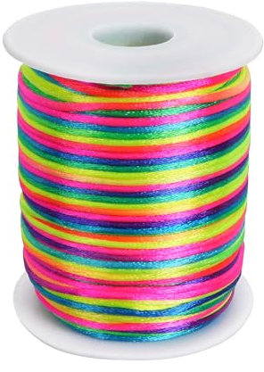 Luabue 1,5mm x 100m Nylonschnur Regenbogen, Satinschnur für Armbänder, Nylon-Regenbogenseil für Armbänder, Schmuckherstellung, Rattail, Makramee, gewachste Zierkordel, Halskette, Perlenfaden (Bunt)