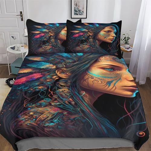 AAPZY Indianische Prinzessin Bettwäsche-Set, 3D Motiv, Bettbezug 2teilig Mit Kopfkissenbezug Für Jungen Mädchen Schlafzimmer Atmungsaktiv Mikrofaser Deckenbezug Single (135x200cm)