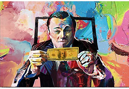Leinwand Malerei Kunst Wolf der Wall Street Leonardo Dicaprio Geld Poster und Druck für Wohnzimmerdekoration Ungerahmt(30X40cm Unframed)