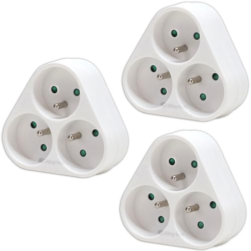 Waytex Lot de 3 Triplites Blocs Multiprises 3 Prises en Triangle, 3 X 16A 2P+T, Sécurité Enfant, CE NF, Blanc