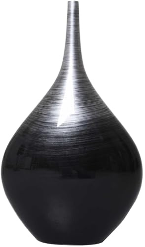 VIVANNO Blumenvase BELDADE Dekovase aus Fiberglas - 33x15x54 cm Schwarz | Elegante Deko Tischvase mit Hochglanz-Streifen, ideal als Gefäß für Pampasgras oder Flower-Arrangements im Wohnbereich.