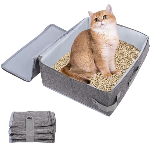 Foldable Cat Litter Box with Lid, Cat Travel Litter Box, Portable Litter Tray for Travel, Litter Tray for Small Cats & Rabbits,Pet Supplies (B)