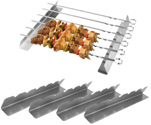 4 Supporti per spiedini in acciaio inox,30 cm di lunghezza,Supporto per spiedini,Supporto per Spiedini Barbecue,Spiedini per Barbecue Cornice,Supporti per spiedini,per barbecue a gas,griglia a carbone