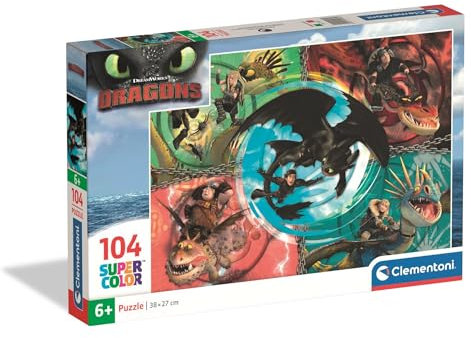 Clementoni Puzzle 104 pieces Dragon Trainer, Puzzle for Kids 6+ Years, Made in Italy, 25035