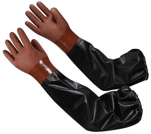 ZaoKing Long Rubber Gloves, Pond Gloves, PVC Waterproof Gloves, Reusable Heavy Duty Rubber Gloves Chemical Resistant Protective Gloves Full Arm Gauntlet Gloves for Resist Strong Acid, Alkali, Oil 22