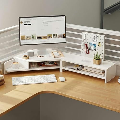 HCZKIUJY Desktop-Organizer, Computer-Monitorständer, 2 Monitore, Ständer, Schreibtischablage, großer Eck-Tisch-Computer-Organizer für L-förmige Schreibtische, TV-Ständer, Schreibt,White