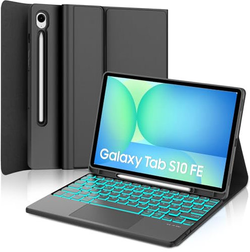 Teclado con Touchpad para Samsung Tab S10 FE 10.9 2025/S9 FE 10.9 2023, Funda Galaxy Tab S10 FE con Español Ñ Bluetooth Teclado Retroiluminado con Trackpad para Tablet Samsung S10 FE/S9 FE, Negro