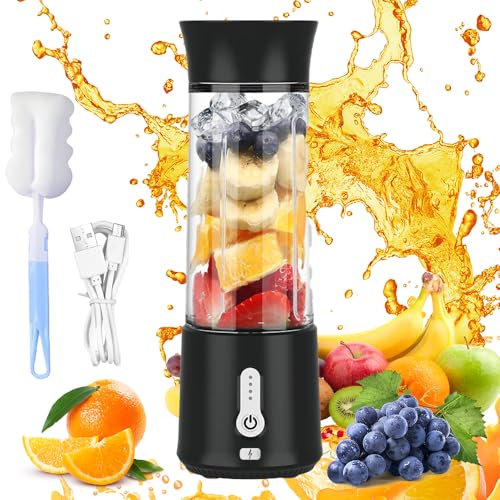 Blender Portable, Afenau 500ML Smoothie Mixer avec brosse coupelle et 6 lames, Type-C 4000Mah Mixeur Portable, Mini Blender Smoothie pour Milkshakes, Jus de Fruits, Smoothies
