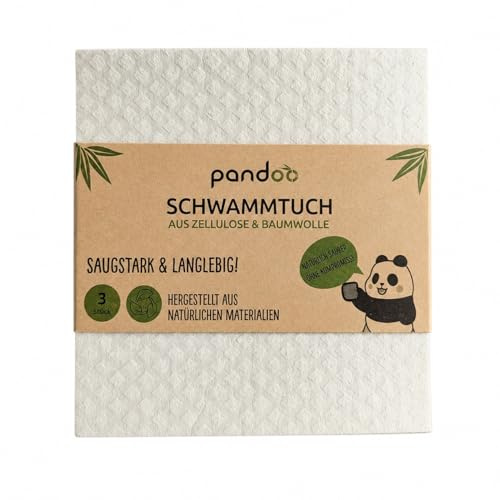 pandoo Nachhaltige Schwammtücher 3er-Set – waschbar, saugstark & plastikfrei