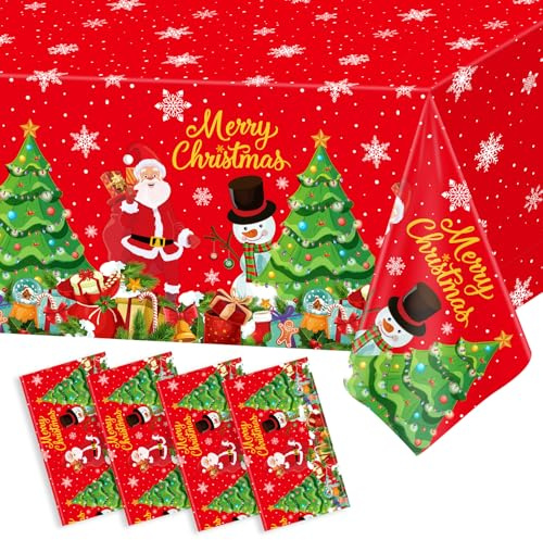 4 Stück Frohe Weihnachten Tischdecke Schneeflocke Tischdecke Weihnachtsmann Tischdeckes Weihnachtsbaum Tischdeckes Schneemann Party Dekoration Weihnachten Neujahr Zubehör 220 x 130cm