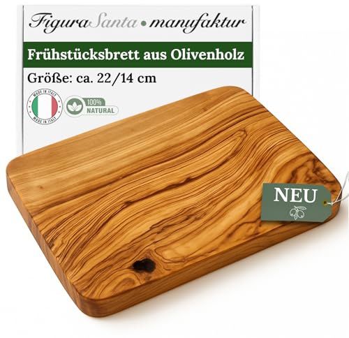 Figura Santa Frühstücksbrett aus Olivenholz – Handgefertigtes Schneidebrett, rustikales Holzbrett für Brot, Käse & Snacks, nachhaltige mediterrane Küchen- & Servierplatte (22cm)