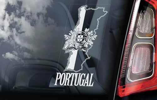 Autocollant pour vitre de voiture Portugal - Blanc - Motif drapeau portugais - Revers imprimé pour intérieur - 220x100mm
