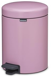 Brabantia NewIcon Pedal Bin 5L - Small Waste Bin for Bathroom or Toilet - Soft Closing Lid - Light Pedal Operation - with Removable Inner Bucket - Non-Slip Base - Lilac Pink - 21 x 27 x 29 cm