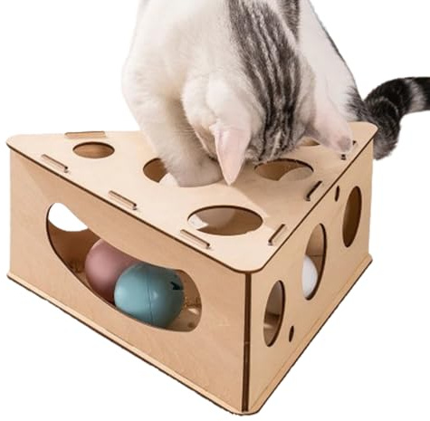Cat Treat Puzzle - Wooden Maze Feeder Brain Teaser Treat Box Interactive