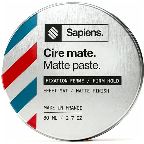 Sapiens Cire Cheveux Homme 80 ml | Effet Mat - Tenue longue Durée - Fabriquée en France - Produit Coiffant de Qualité Professionnelle - Parfum Mentholé