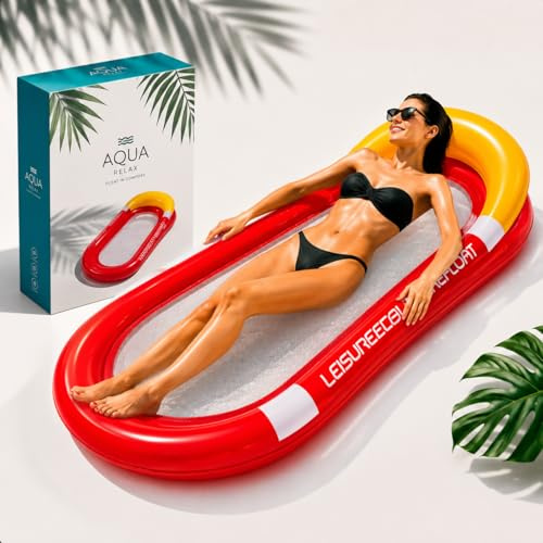 Colchón hinchable rojo (160 x 84 cm) – Red resistente y transpirable con reposacabezas – Colchón de playa y piscina hinchable – Resistencia 110 kg – Relax Verano con fondo de malla fresca