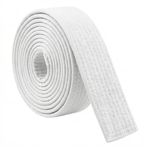 Mzbnfa Karate Belt - 1.6m Martial Arts Ranking Belt, Durable Double Wrap Cotton-Polyester Blend Martial Karate Belt for Practice & Training Kids Adults Universal Fit (White)