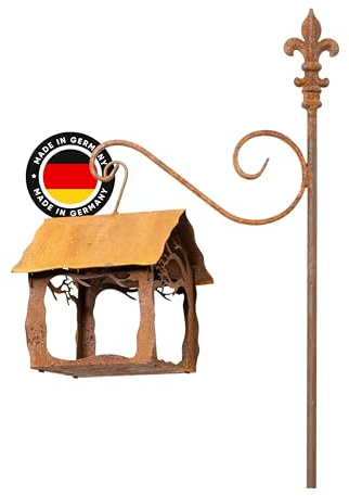 RustiCraft® Vogelhaus Woodland hängend (15x15x20) - wasserfest - aus Metall, Rostdesign - Flexibel mit Fenstern - ideal für Vogelfutter & Beleuchtung - für Gartenliebhaber - Vogelfutterstation