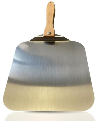 INOXLM Pala para pizza corta de acero inoxidable mango plegable de haya 33,5 x 30,5 cm, pala para pizza ligera y ahorra espacio, ideal para horno doméstico – Fabricado en Italia